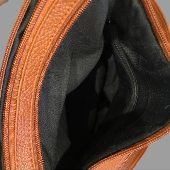 Brown Multi-Sectioned Shoulder Purse - Gold Swan & Zipper Detail - Picture 3 of 6